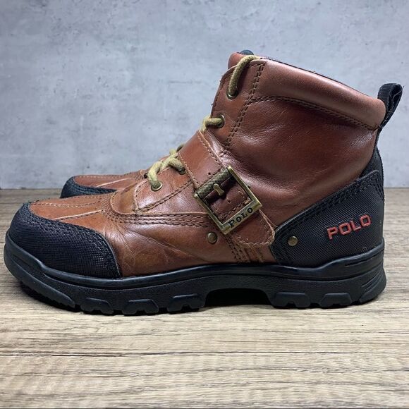 Ralph Lauren Tyrek II Kids Size 5 Brown Leather Lace Up Duck Boot - Picture 1 of 10